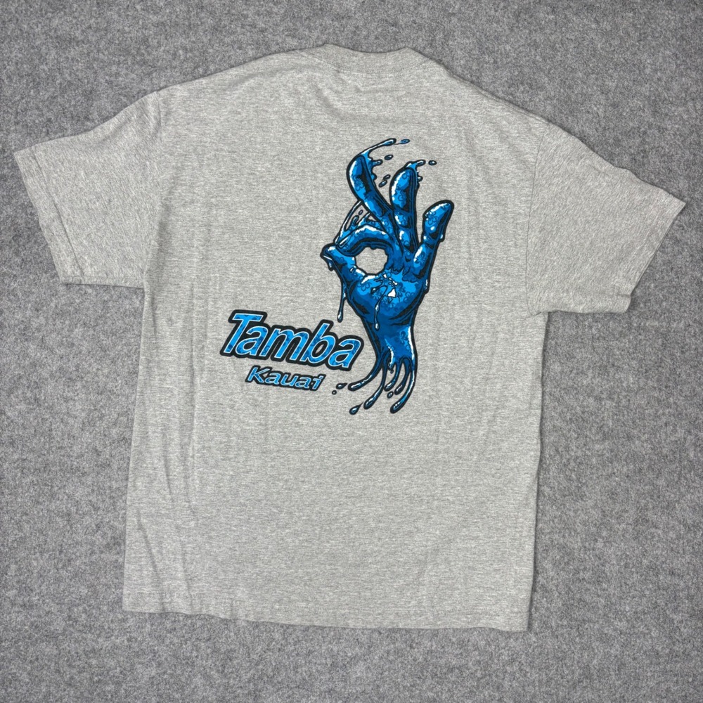 Tamba Surf Co Kauai Mens Graphic T-Shirt Gray Blue Hand OK Sign Alstyle Large